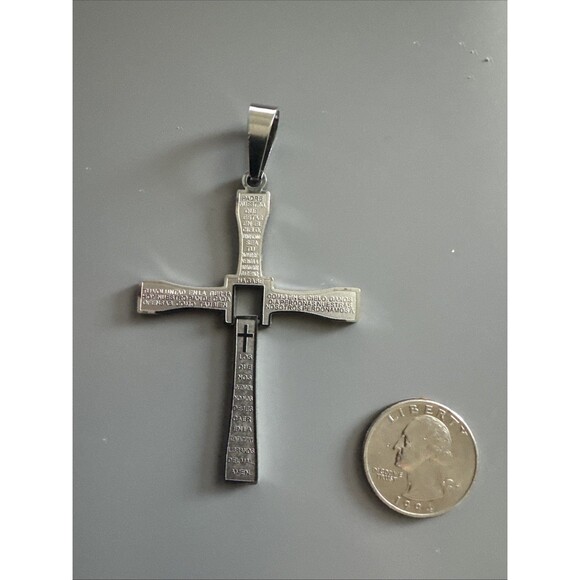 Dominic Toretto Style Cross Necklace Stainless Steel Cubic Zirconia Pendant - Picture 3 of 6